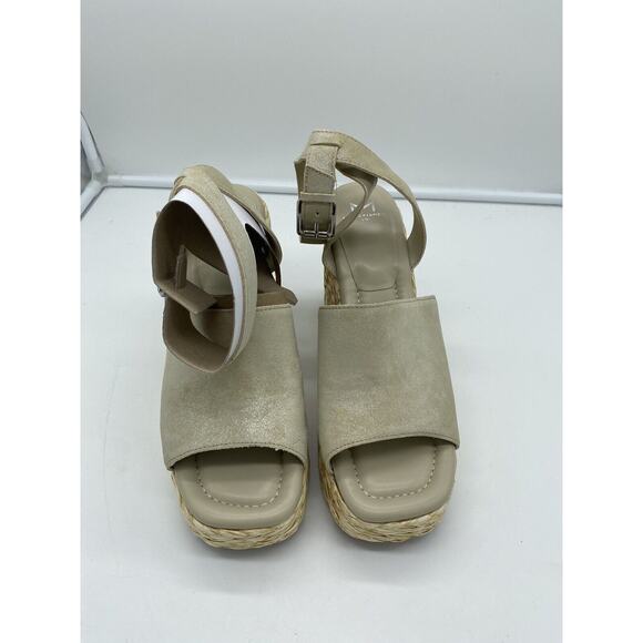 New Marc Fisher LTD Nelly Suede Espadrille Wedge Sandals Ankle Strap Natural 10M - Picture 3 of 9